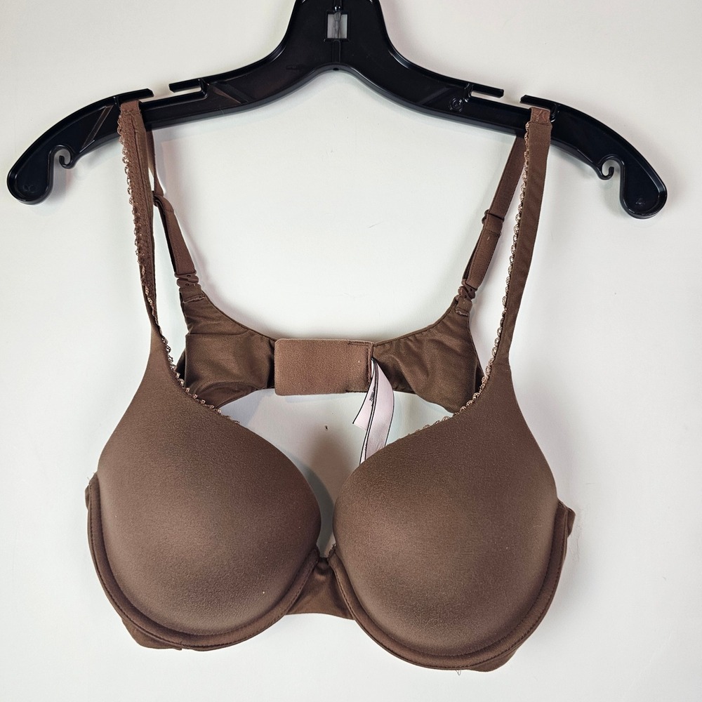 Victoria's Secret Perfect Shape Bra Brown Lace Trim Underwire 38B